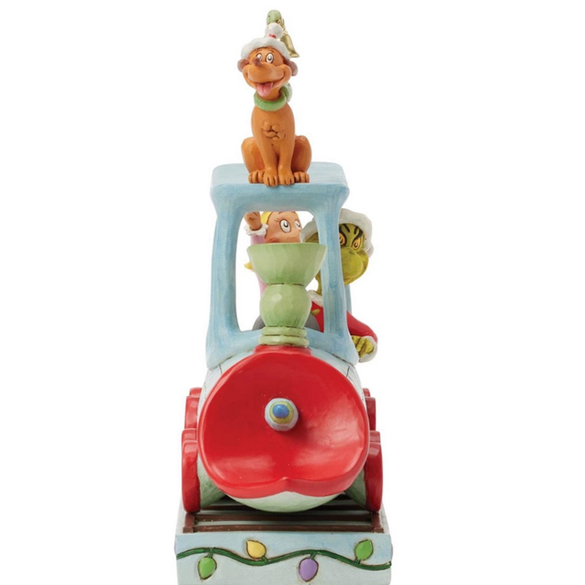 Estatua del Dr. Seuss Grinch, Cindy y Max en un tren: Por Jim Shore.
