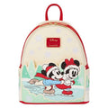 Mini mochila navideña de Mickey y Minnie Mouse patinando sobre hielo.